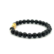 Load image into Gallery viewer, 18K Gold Dragon Pixiu Piyao Lucky Charm Bracelet Gemstones Onyx 6mm - Rafant