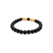Load image into Gallery viewer, 18K Gold Dragon Pixiu Double Piyao Lucky Charm Bracelet Gemstones Black Tourmaline 6mm - Rafant