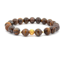 Load image into Gallery viewer, 18K Gold Money Ball Lucky Charm Beads Bracelet Gemstones Tiger's Eye 8mm - Rafant