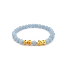 Load image into Gallery viewer, 18K Gold Dragon Pixiu Double Piyao Lucky Charm Bracelet Gemstones Angelite 6mm - Rafant