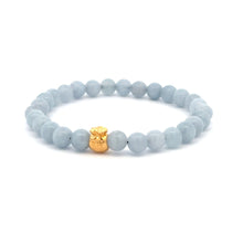 Load image into Gallery viewer, 18K Gold Money Bag Lucky Charm Bracelet Gemstones Aquamarine 6mm - Rafant