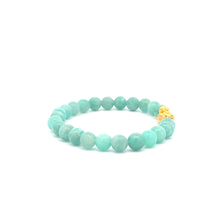 Load image into Gallery viewer, 24K Gold Piyao Pixiu Lucky Charm Bracelet Gemstones Amazonite Peru 6mm - Rafant