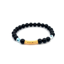 Load image into Gallery viewer, 18K Gold Tube Lucky Charm Bracelet Gemstones Onyx 6mm - Rafant