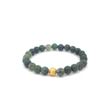 Load image into Gallery viewer, 18K Gold Money Ball Lucky Bracelet Gemstones Moss Agate 6mm - Rafant
