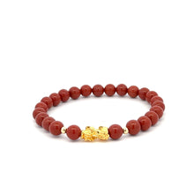 Load image into Gallery viewer, 18K Gold Dragon Pixiu Piyao Lucky Charm Beads Bracelet Gemstones Red Jasper 6mm - Rafant