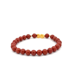 Load image into Gallery viewer, 18K Gold Dragon Pixiu Piyao Lucky Charm Beads Bracelet Gemstones Red Jasper 6mm - Rafant