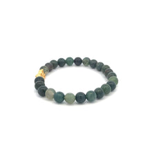 Load image into Gallery viewer, 18K Gold Pixiu Piyao Bracelet Elastic Natural Gemstones Moss Agate 6mm - Rafant