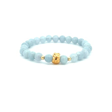 Load image into Gallery viewer, 18K Gold Money Bag Lucky Charm Beads Bracelet Gemstones Aquamarine 6mm - Rafant