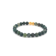 Load image into Gallery viewer, 18K Gold Pixiu Piyao Bracelet Elastic Natural Gemstones Moss Agate 6mm - Rafant