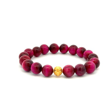 Load image into Gallery viewer, 18K Gold Money Coin Ball Good Luck Charm Bracelet Gemstones Tiger's Eye 8mm - Rafant