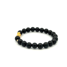 Load image into Gallery viewer, 18K Gold Dragon Pixiu Piyao Lucky Charm Bead Bracelet Gemstone Black Obsidian 8mm - Rafant