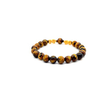 Load image into Gallery viewer, 18K Gold Dragon Pixiu Double Piyao Lucky Charm Bracelet Gemstones Tiger's Eye Carved 8mm - Rafant