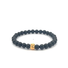 Load image into Gallery viewer, 18K Gold Money Bag Onyx Gemstones 6mm Lucky Charm Elastic Bracelet Size 6.5 in - Rafant