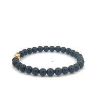 Load image into Gallery viewer, 18K Gold Money Bag Onyx Gemstones 6mm Lucky Charm Elastic Bracelet Size 6.5 in - Rafant