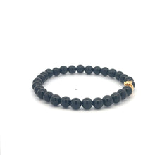 Load image into Gallery viewer, 18K Gold Money Bag Onyx Gemstones 6mm Lucky Charm Elastic Bracelet Size 6.5 in - Rafant