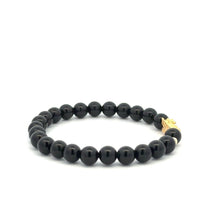 Load image into Gallery viewer, 18K Gold Dragon Pixiu Piyao Lucky Charm Bracelet Gemstones Onyx 6mm - Rafant