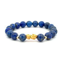 Load image into Gallery viewer, 18K Gold Dragon Pixiu Piyao Lucky Charm Beads Bracelet Gemstones Lapis Lazuli 8mm - Rafant