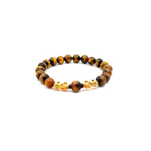 Load image into Gallery viewer, 18K Gold Dragon Pixiu Double Piyao Lucky Charm Bracelet Gemstones Tiger's Eye Carved 8mm - Rafant