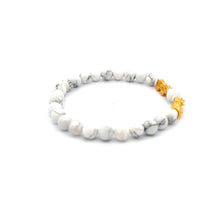 Load image into Gallery viewer, 18K Gold Dragon Pixiu Double Piyao Lucky Charm Bracelet Gemstones White Howlite 6mm - Rafant