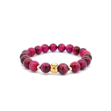 Load image into Gallery viewer, 18K Gold Money Bag Lucky Charm Beads Bracelet Gemstones Pink Tiger's Eye 8mm - Rafant