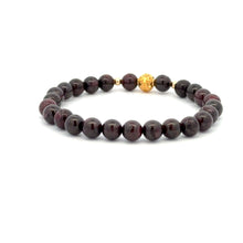 Load image into Gallery viewer, 18K Gold Money Ball Lucky Charm Beads Bracelet Gemstones Garnet 6mm - Rafant