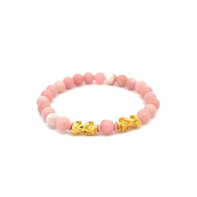 Load image into Gallery viewer, 18K Gold Dragon Pixiu Double Piyao Lucky Charm Bracelet Gemstones Pink Opal 6mm - Rafant