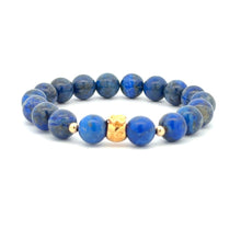 Load image into Gallery viewer, 18K Gold Money Bag Lucky Charm Beads Bracelet Gemstones Lapis Lazuli 8mm - Rafant