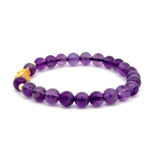 Load image into Gallery viewer, 18K Gold Dragon Pixiu Piyao Lucky Charm Beads Bracelet Gemstones Amethyst 6mm - Rafant