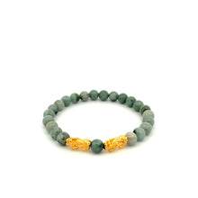 Load image into Gallery viewer, 18K Gold Dragon Pixiu Double Piyao Lucky Charm Bracelet Gemstones Burmese Jade 6mm - Rafant