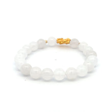 Load image into Gallery viewer, 18K Gold Dragon Pixiu Piyao Lucky Charm Beads Bracelet Gemstones White Jade 8mm - Rafant