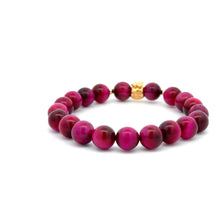 Load image into Gallery viewer, 18K Gold Money Bag Lucky Charm Beads Bracelet Gemstones Pink Tiger's Eye 8mm - Rafant