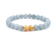 Load image into Gallery viewer, 18K Gold Dragon Pixiu Piyao Lucky Charm Bracelet Gemstones Aquamarine ALL Sizes - Rafant