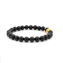 Load image into Gallery viewer, 18K Gold Money Ball Lucky Charm Beads Bracelet Gemstones Black Onyx 6mm - Rafant
