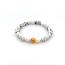 Load image into Gallery viewer, 18K Gold Money Ball Lucky Charm Beads Bracelet Gemstones Black White Howlite 6mm - Rafant
