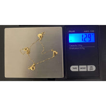 Load image into Gallery viewer, 18K Gold Bracelet 7.5 inches with Heart Charms 1.29 grams
