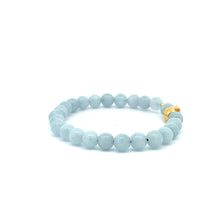 Load image into Gallery viewer, 18K Gold Money Bag Lucky Charm Beads Bracelet Gemstones Aquamarine 6mm - Rafant