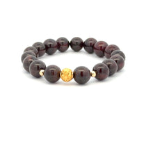 Load image into Gallery viewer, 18K Gold Money Ball Lucky Charm Beads Bracelet Gemstones Garnet 8-8.5mm - Rafant