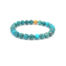 Load image into Gallery viewer, 18K Gold Money Ball Lucky Bracelet Gemstones Turquoise 6mm - Rafant