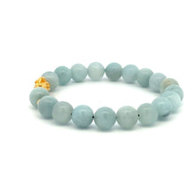 Load image into Gallery viewer, 18K Gold Dragon Pixiu Piyao Lucky Charm Beads Bracelet Gemstones Aquamarine 8mm - Rafant