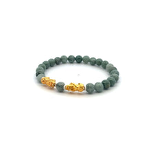 Load image into Gallery viewer, 18K Gold Dragon Pixiu Double Piyao Lucky Charm Bracelet Gemstones Burmese Jade 6mm - Rafant