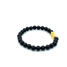 Load image into Gallery viewer, 24K Gold Piyao Pixiu Lucky Charm Bracelet Gemstones Black Onyx 6mm - Rafant