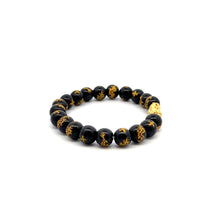 Load image into Gallery viewer, 24K Gold Piyao Pixiu Lucky Charm Bracelet Gemstones Black Agate 7.5mm - Rafant