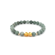 Load image into Gallery viewer, 18K Gold Dragon Pixiu Piyao Lucky Charm Bead Bracelet Gemstones Natural Burmese Jade 6mm - Rafant
