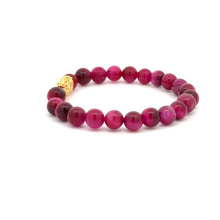 Load image into Gallery viewer, 18K Gold Dragon Pixiu Piyao Lucky Charm Bracelet Gemstones Pink Tiger's Eye 6mm - Rafant