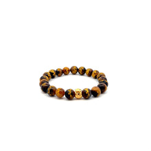 Load image into Gallery viewer, 18K Gold Money Bag Lucky Charm Bracelet Tiger's Eye Carved Gemstones 8mm - Rafant