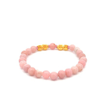 Load image into Gallery viewer, 18K Gold Dragon Pixiu Double Piyao Lucky Charm Bracelet Gemstones Pink Opal 6mm - Rafant