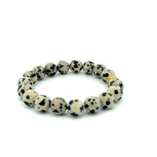Load image into Gallery viewer, 18K Gold Money Ball Lucky Bracelet Gemstones Dalmatian Jasper 8mm - Rafant