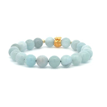 Load image into Gallery viewer, 18K Gold Money Bag Lucky Charm Beads Bracelet Gemstones Aquamarine 8mm - Rafant