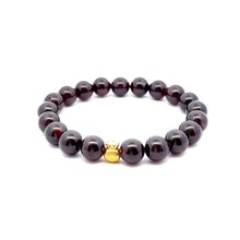 Load image into Gallery viewer, 24K Gold Money Bag Lucky Charm Bracelet Gemstones Natural Garnet 10mm Size 7.25" - Rafant