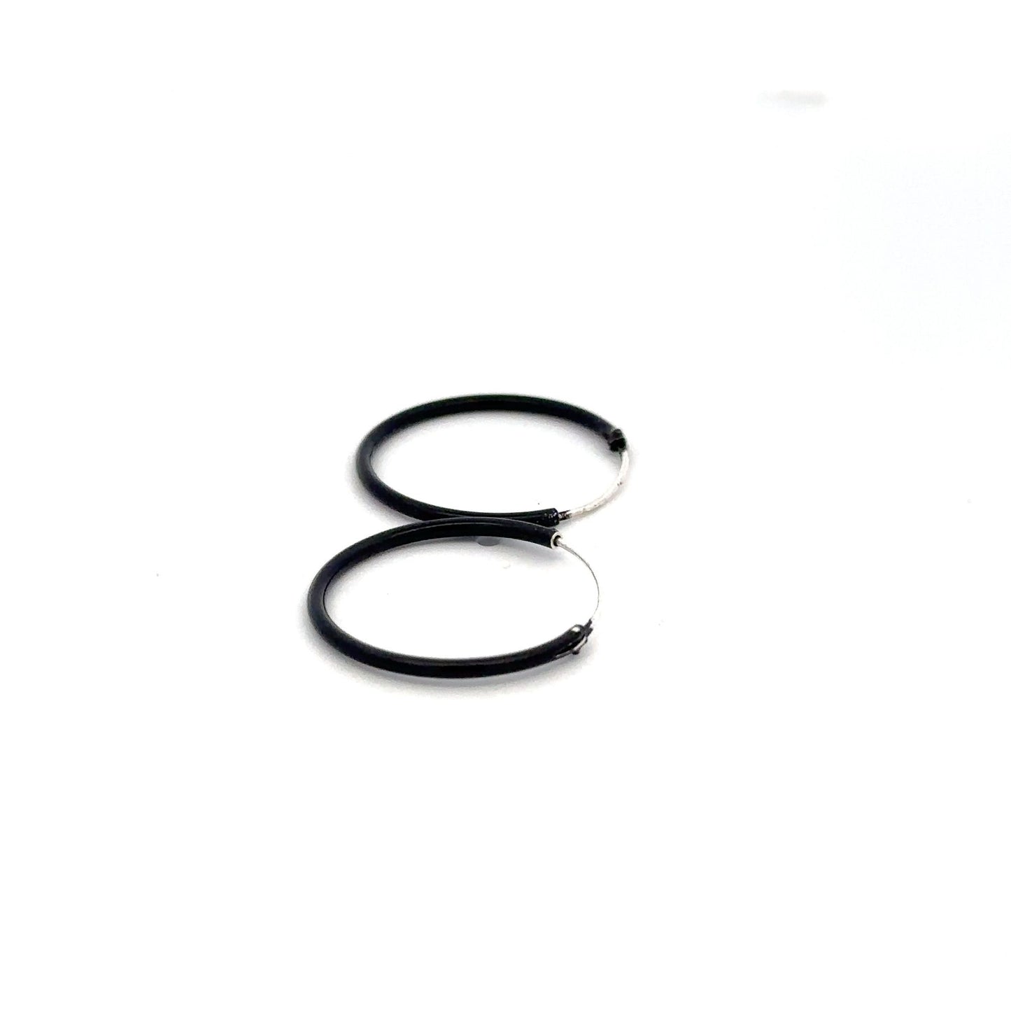 925 Sterling Silver Hoops Black Enamel Earrings - Rafant